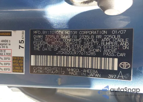 2007 Toyota Prius z USA, uszkodzony, nr VIN JTDKB20UX77615285